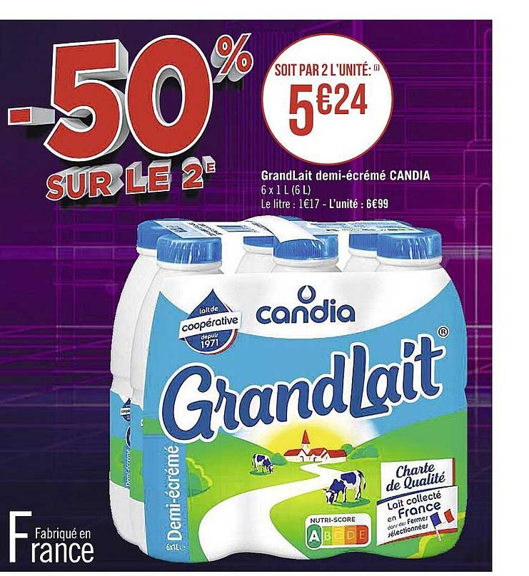 grandLait demi-écrémé candia