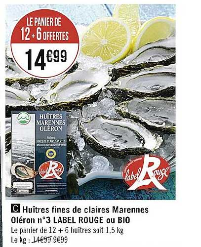 huîtres fines de claires marennes oléron n°3 label rouge ou bio
