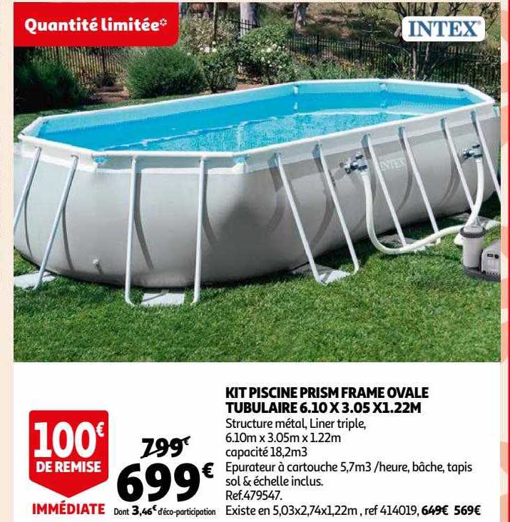 kit piscine prism frame ovale tubulaire 6.10 x 3.05 x 1.22 m intex