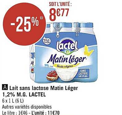 lait sans lactose matin léger 1,2% m.g. lactel