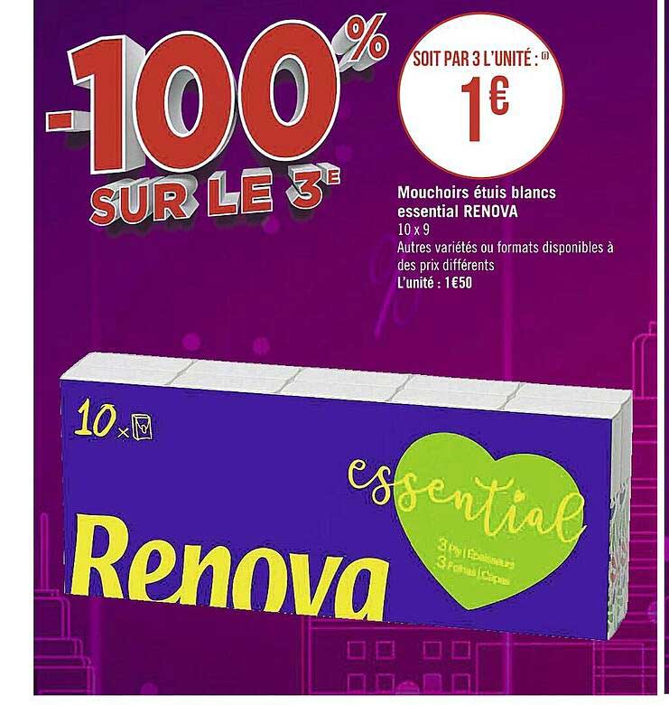 Mouchoirs étuis Blancs Essential Renova