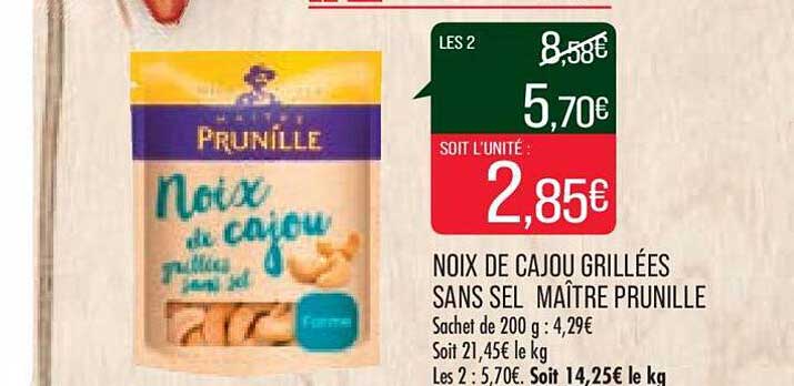 noix de cajou grillées sans sel maître prunille