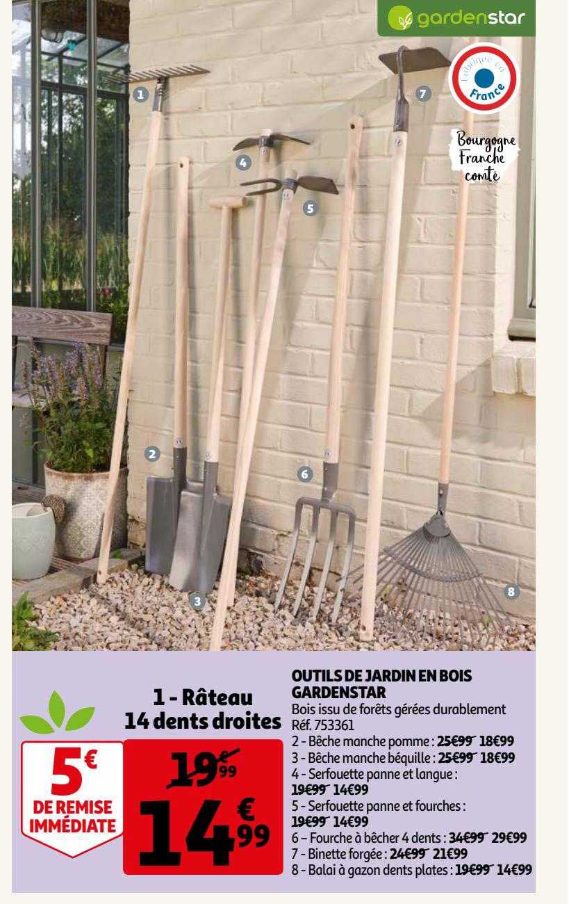 Outils De Jardin En Bois Gardenstar : Râteau 14 Dents Droites
