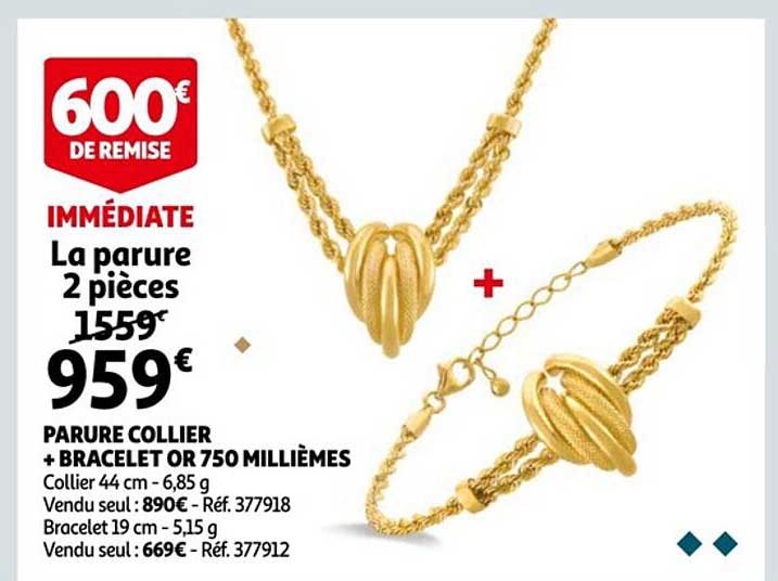 parure collier + bracelet or 750 millièmes