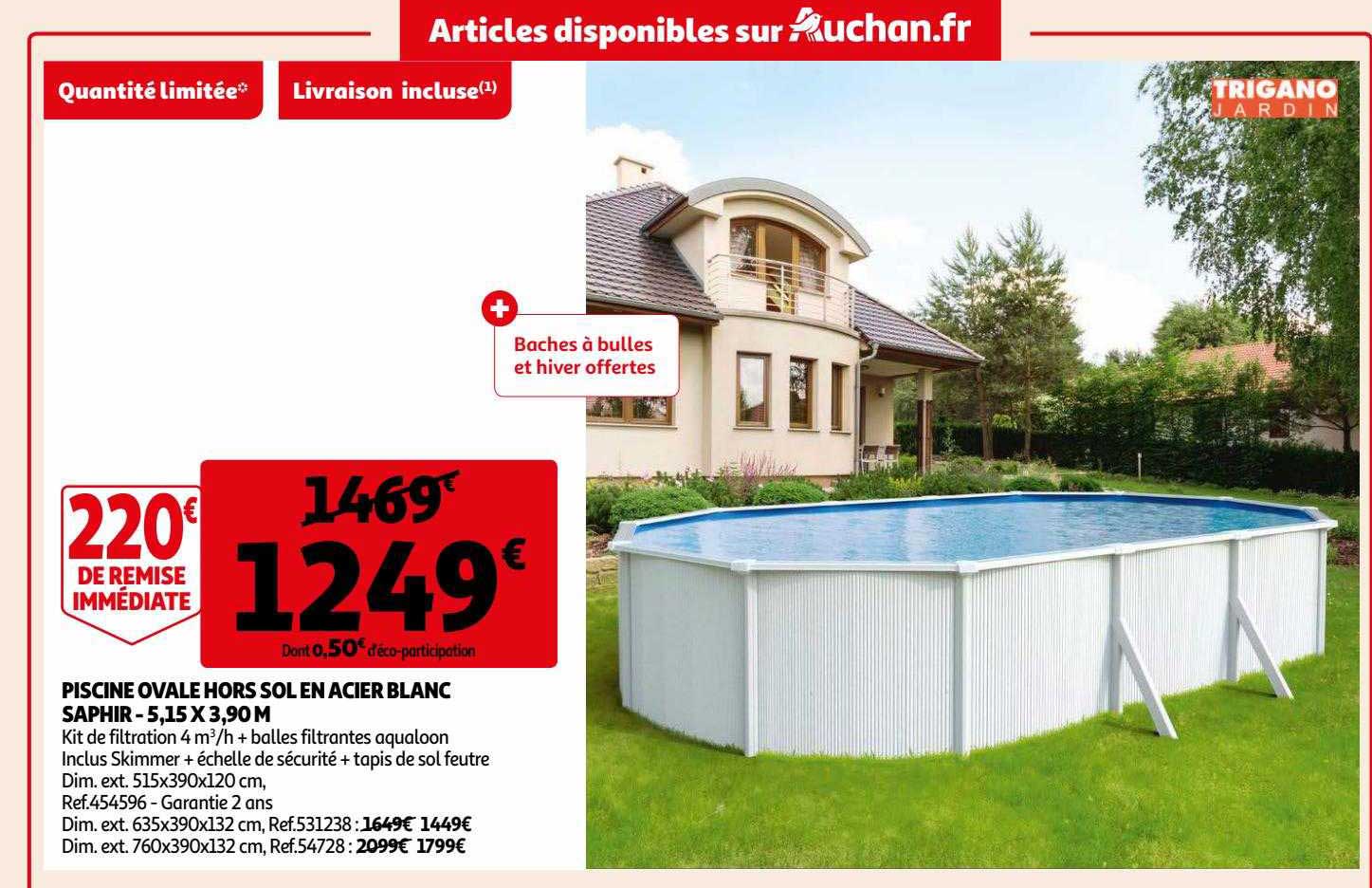 piscine ovale hors sol en acier blanc saphir - 5,15 x 3,90 m