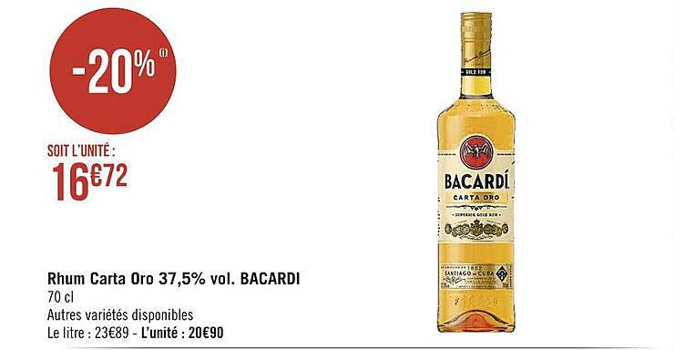 rhum carta oro 37,5% vol. bacardi