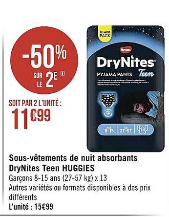 sous-vêtements de nuit absorbants dryNites teen huggies