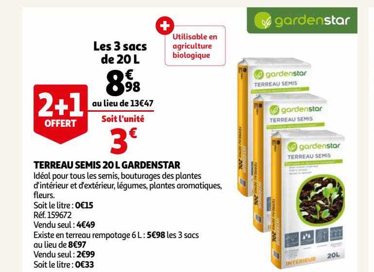 terreau semis 20 l gardenstar