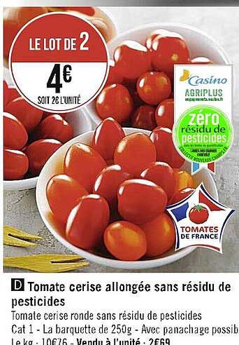 tomate cerise allongée sans résidu de pesticides