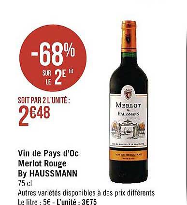 Vin De Pays D'oc Merlot Rouge By Haussmann