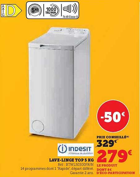 lave-linge top 5 kg indesit