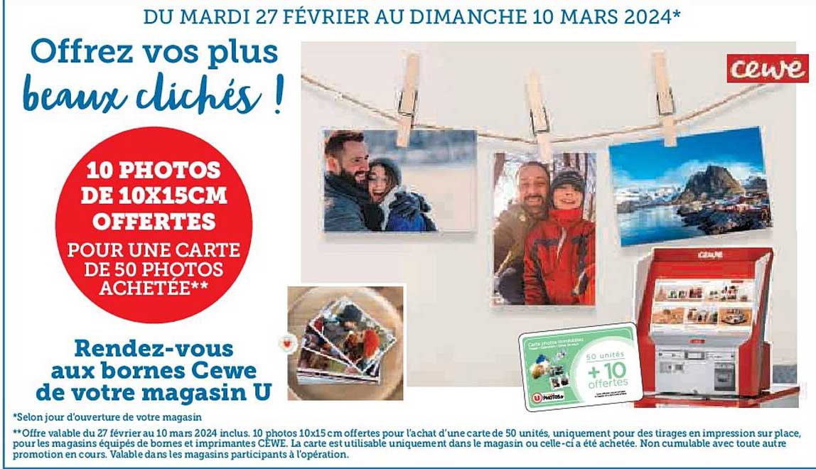 10 photos de 10 x 15 cm offertes pour une carte de 50 photos achetée