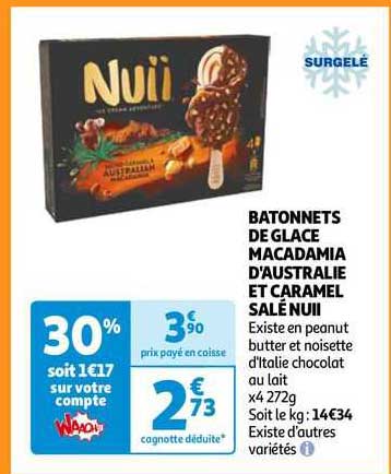 Bâtonnets De Glace Macadamia D'australie Et Caramel Salé Nuii