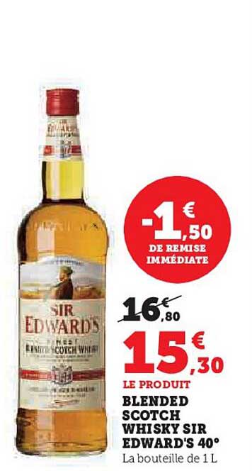 blended scotch whisky sir edward's 40°