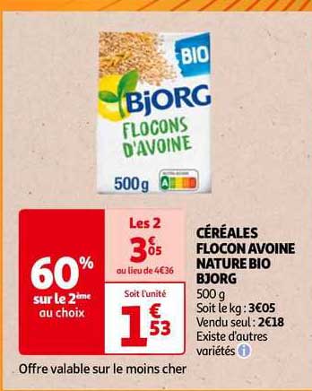 Céréales Flocon Avoine Nature Bio Bjorg