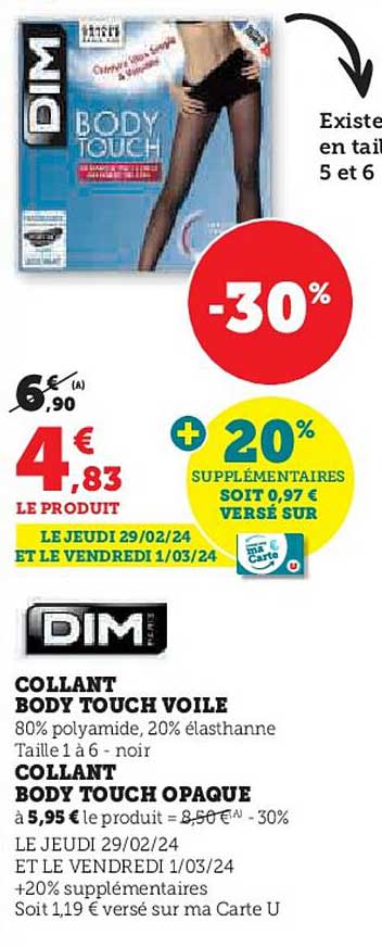 Collant Body Touch Voile Ou Collant Body Touch Opaque Dim Paris