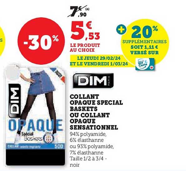 collant opaque spécial baskets ou collant opaque sensationnel dim paris