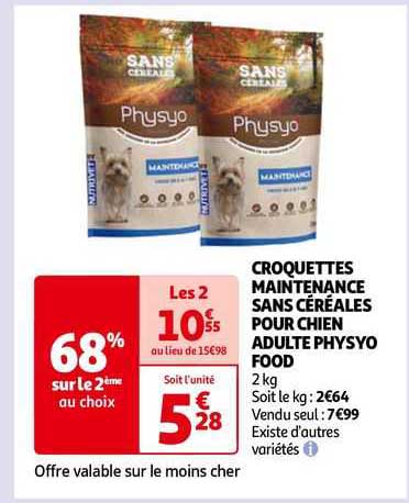 croquettes maintenance sans céréales pour chien adulte physyo food