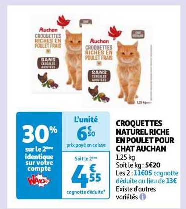 croquettes naturel riche en poulet pour chat auchan