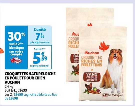 croquettes naturel riche en poulet pour chien auchan