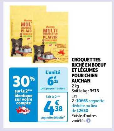 croquettes riche en bœuf et légumes pour chien auchan