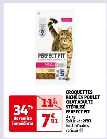 croquettes riche en poulet chat adulte stérilisé perfect fit