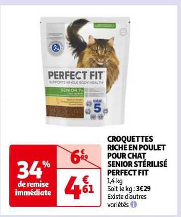 croquettes riche en poulet pour chat senior stérilisé perfect fit