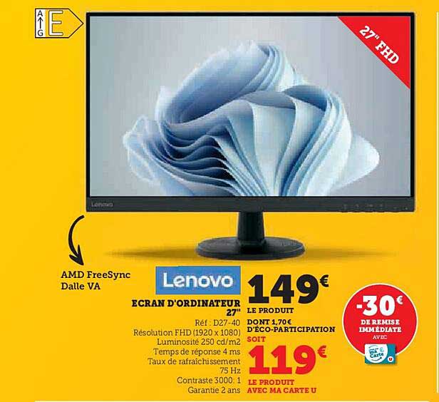 écran d'ordinateur 27" lenovo