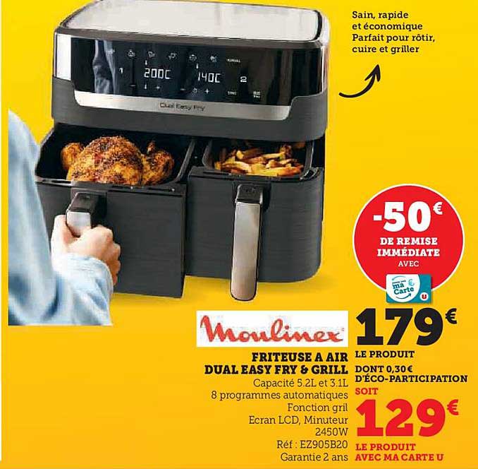 friteuse à air dual easy fry & grill moulinex