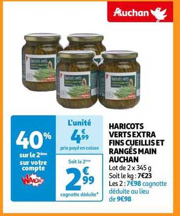 haricots verts extra fins cueillis et rangés main auchan