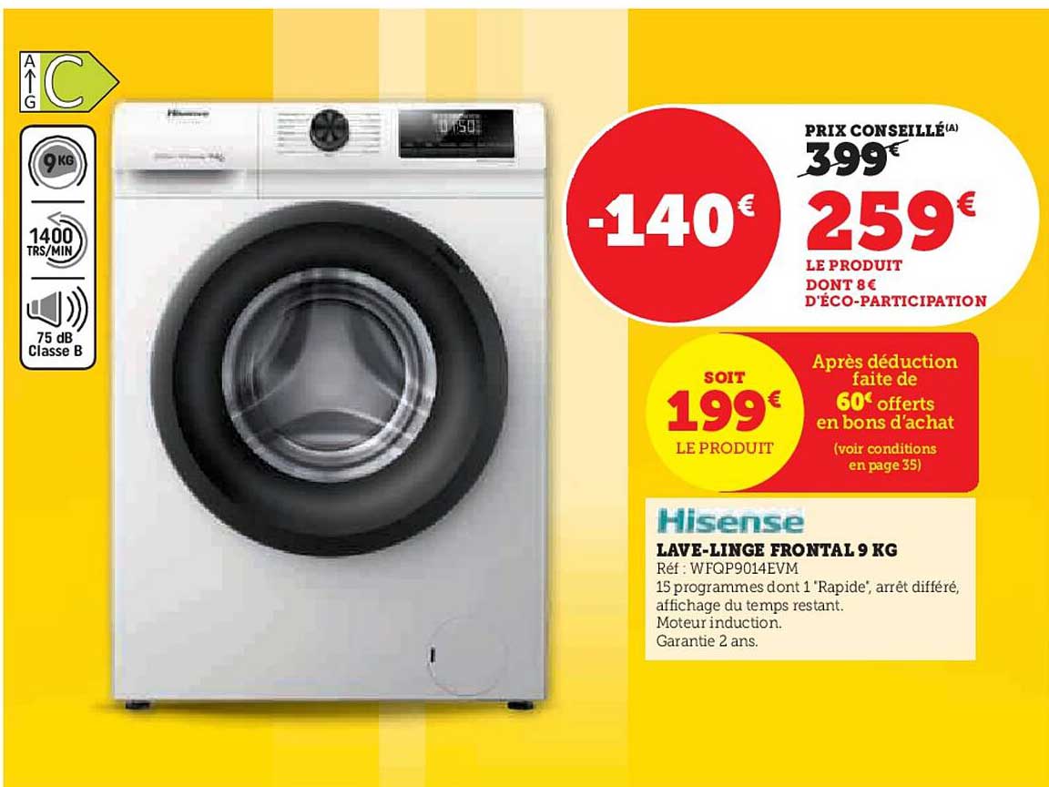 lave-linge frontal 9 kg hisense