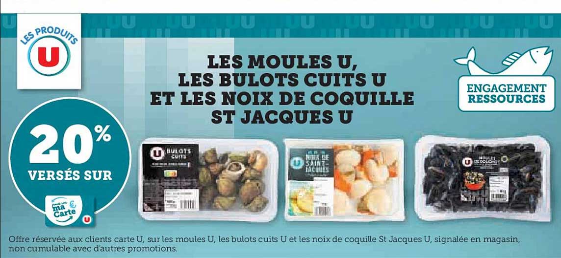 les moules u, les bulots cuits u et les noix de coquille st jacques u