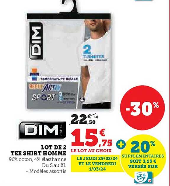 lot de 2 tee-shirt homme dim