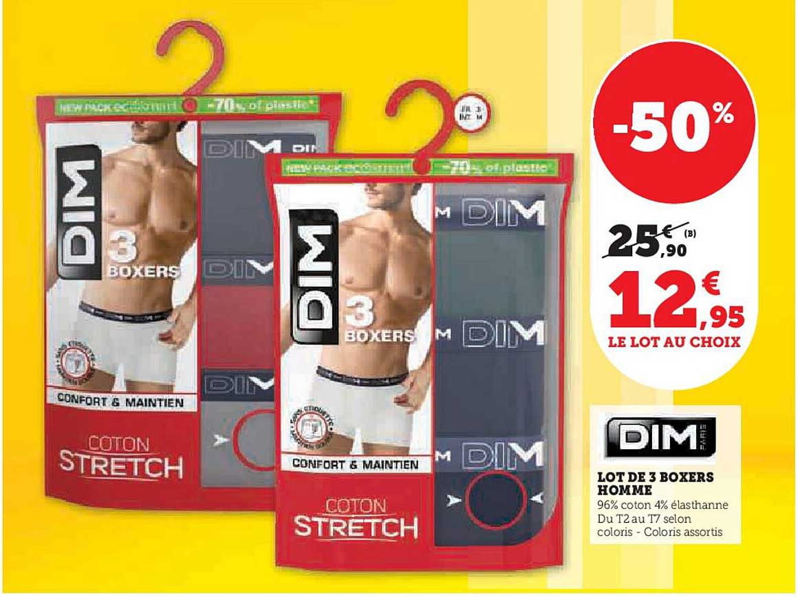 Lot De 3 Boxers Homme Dim