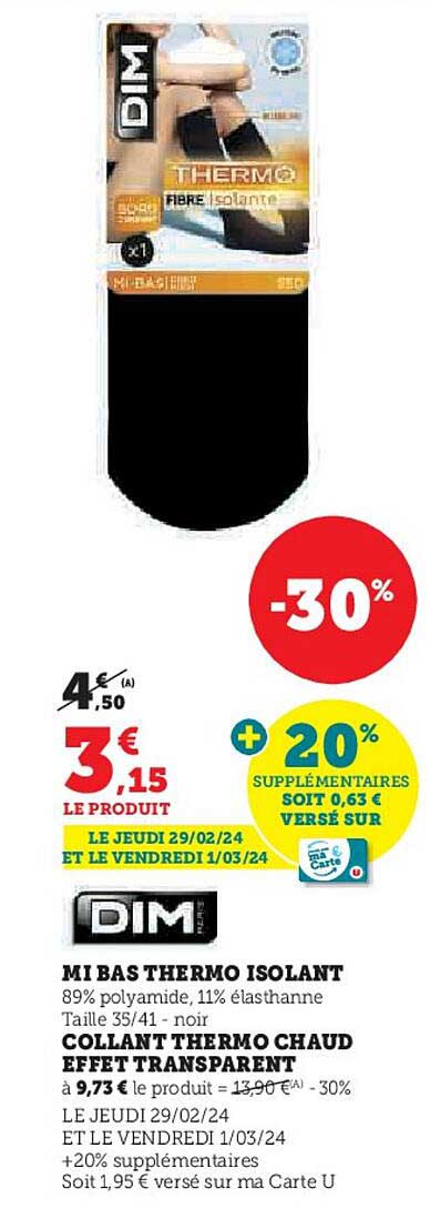 mi bas thermo isolant dim paris, collant thermo chaud effet transparent dim paris