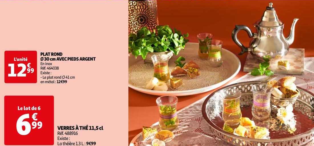 Plat Rond ø 30 Cm Avec Pieds Argent, Verres à Thé 11,5 Cl