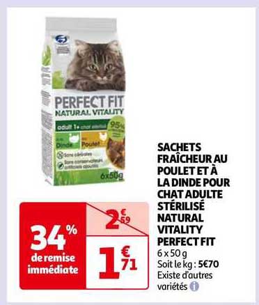 sachets fraîcheur au poulet et à la dinde pour chat adulte stérilisé natural vitality perfect fit