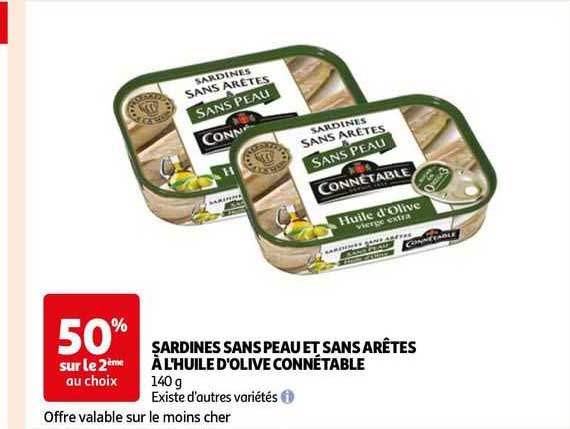 sardines sans peau et sans arêtes à l'huile d'olive connétable