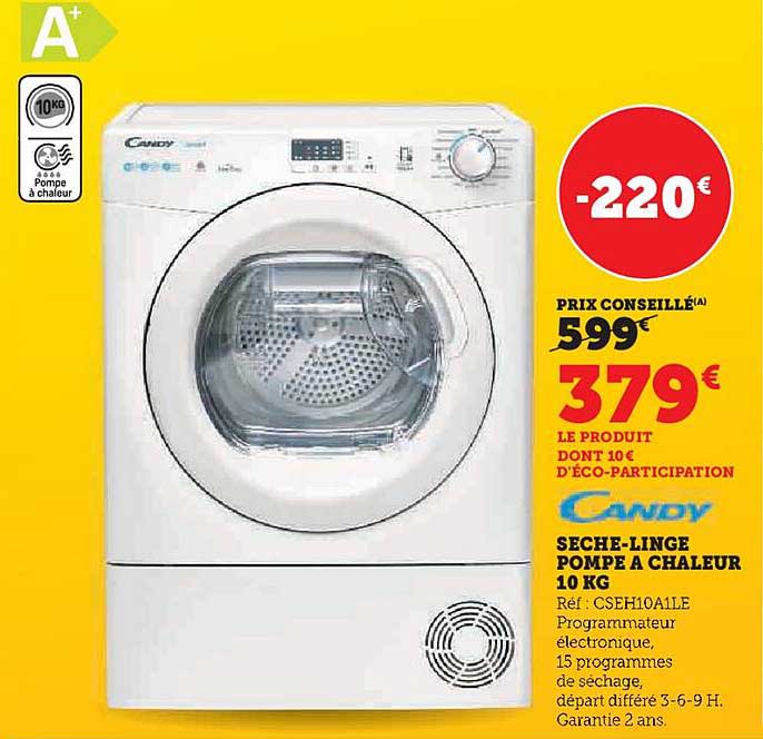 sèche-linge pompe à chaleur 10 kg candy
