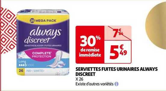 serviettes fruites urinaires always discreet