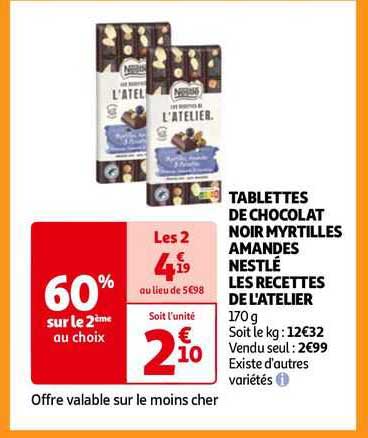 tablettes de chocolat noir myrtilles amandes nestlé les recettes de l'atelier