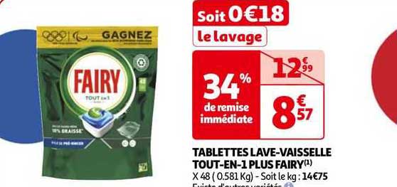 tablettes lave-vaisselle tout-en-1 plus fairy