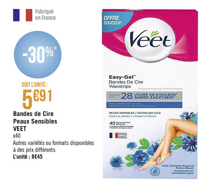 bandes de cire peaux sensibles veet