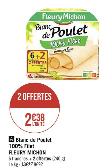 blanc de poulet 100% filet fleury michon