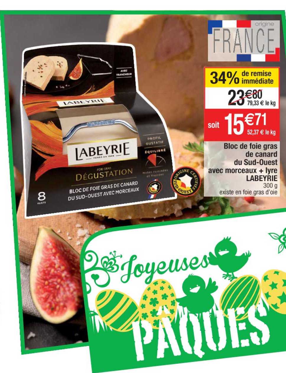bloc de foie gras de canard du sud-ouest avec morceaux + lyre labeyrie