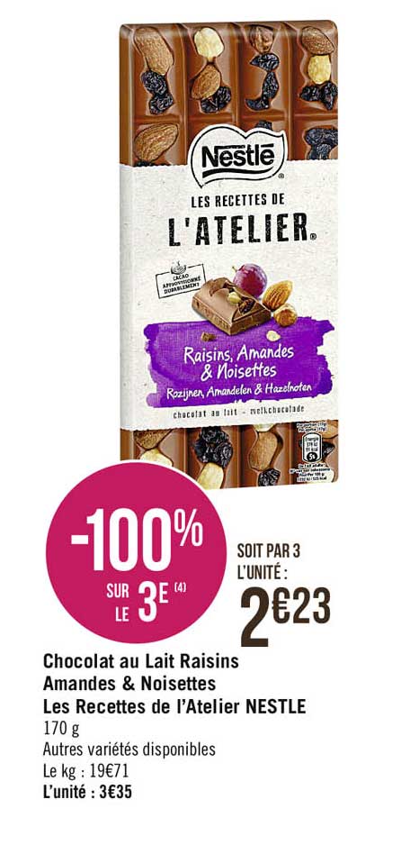 chocolat au lait raisins amandes & noisettes les recettes de l'atelier nestlé