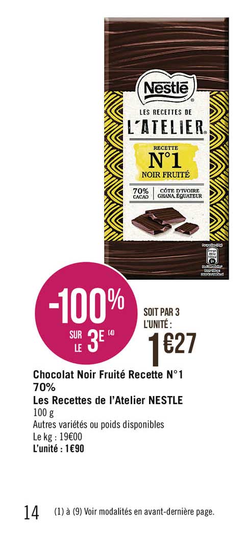 chocolat noir fruité recette n°1 70% les recettes de l'atelier nestlé