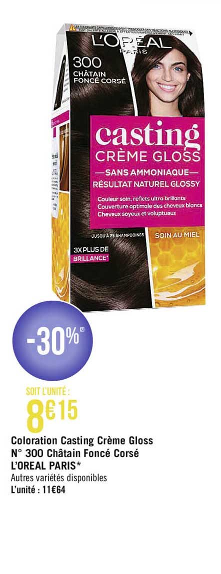 coloration casting crème gloss n°300 châtain foncé corsé l'oréal paris