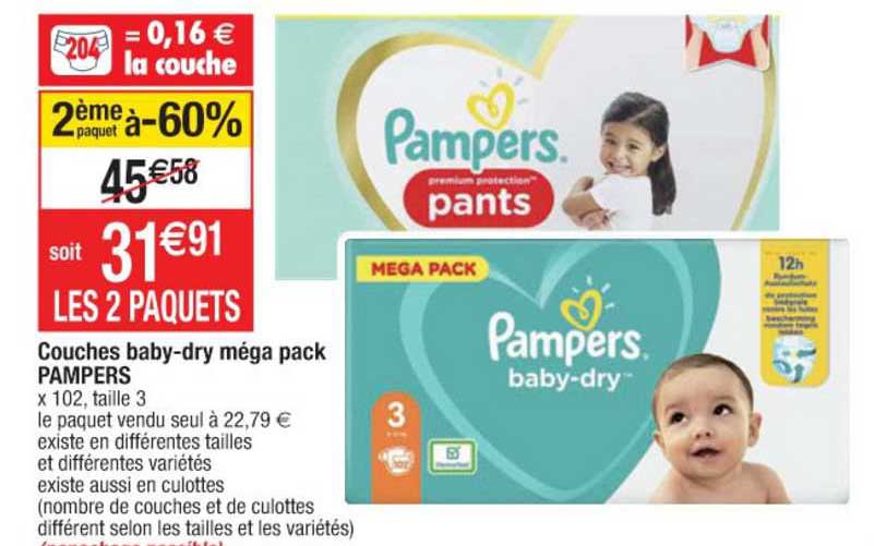 couches baby-dry méga pack pampers