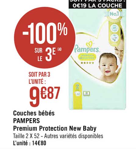 Couches Bébés Pampers Premium Protection New Baby
